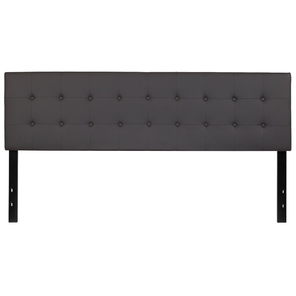 Gray,King |#| Button Tufted Upholstered King Size Headboard in Gray Vinyl