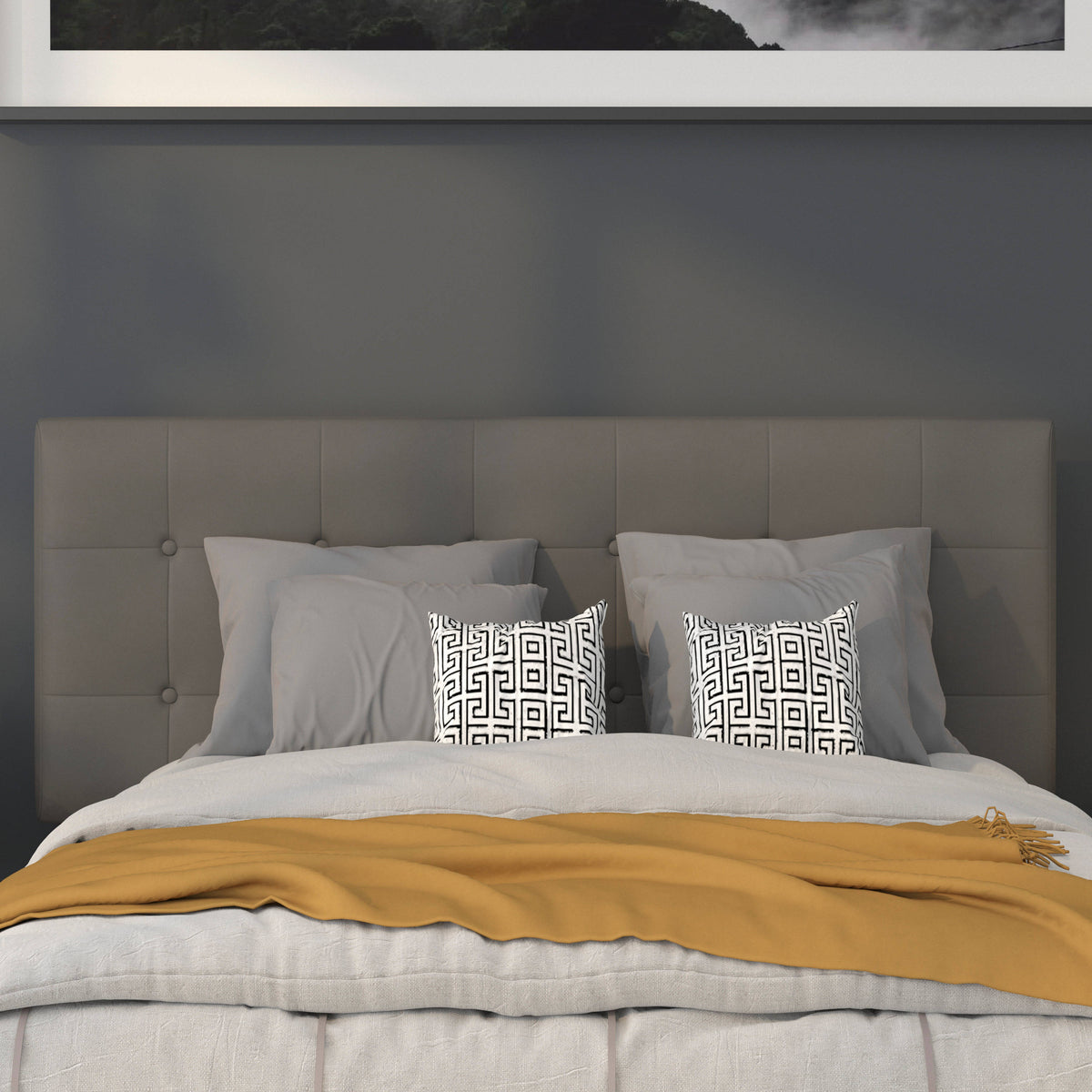 Gray,Full |#| Button Tufted Upholstered Full Size Headboard in Gray Vinyl