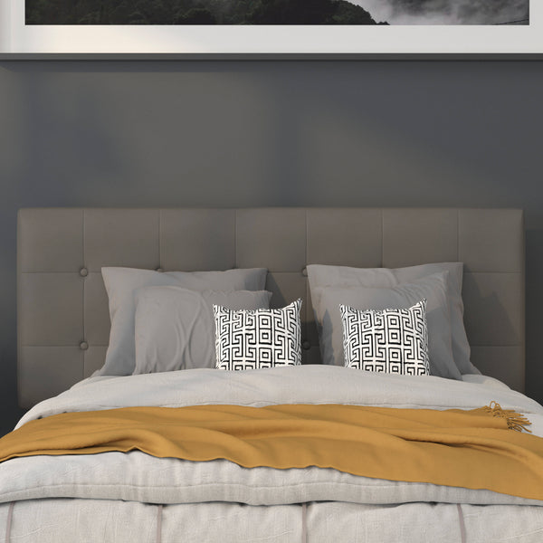 Gray,Full |#| Button Tufted Upholstered Full Size Headboard in Gray Vinyl