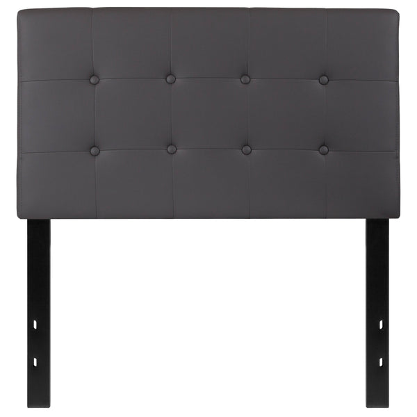 Gray,Twin |#| Button Tufted Upholstered Twin Size Headboard in Gray Vinyl