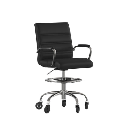 Lexi Mid-Back Drafting Chair with Adjustable Foot Ring, Chrome Base, and Transparent Roller Wheels