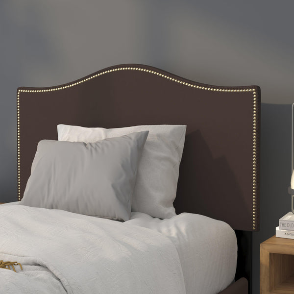Dark Brown,Twin |#| Upholstered Twin Size Arched Headboard with Accent Nail Trim in Dk Brown Fabric
