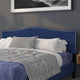 Navy,King |#| Upholstered King Size Arched Headboard with Accent Nail Trim in Navy Fabric