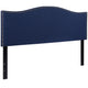 Navy,Queen |#| Upholstered Queen Size Arched Headboard with Accent Nail Trim in Navy Fabric