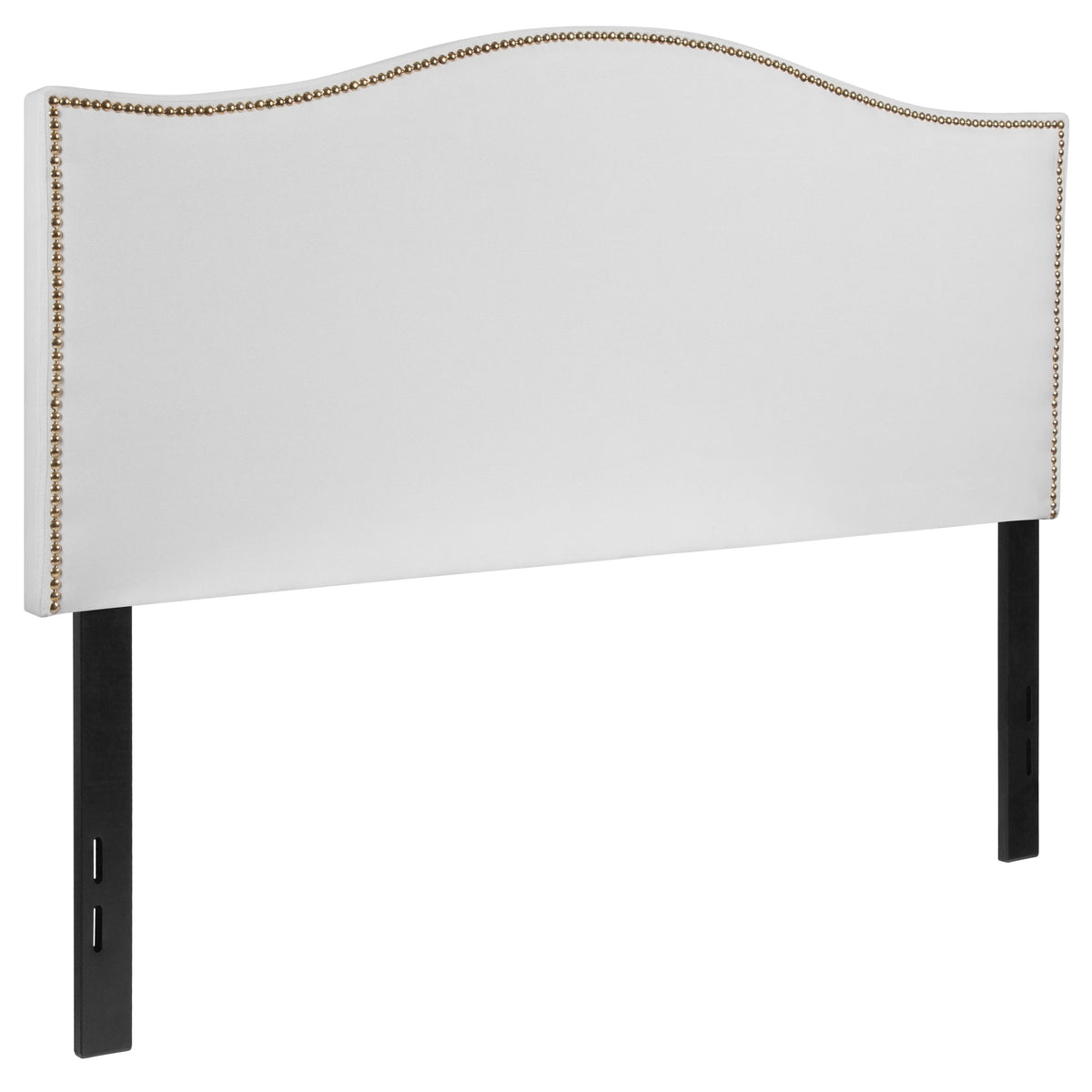 White,Full |#| Upholstered Full Size Arched Headboard with Accent Nail Trim in White Fabric