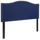 Navy,Full |#| Upholstered Full Size Arched Headboard with Accent Nail Trim in Navy Fabric