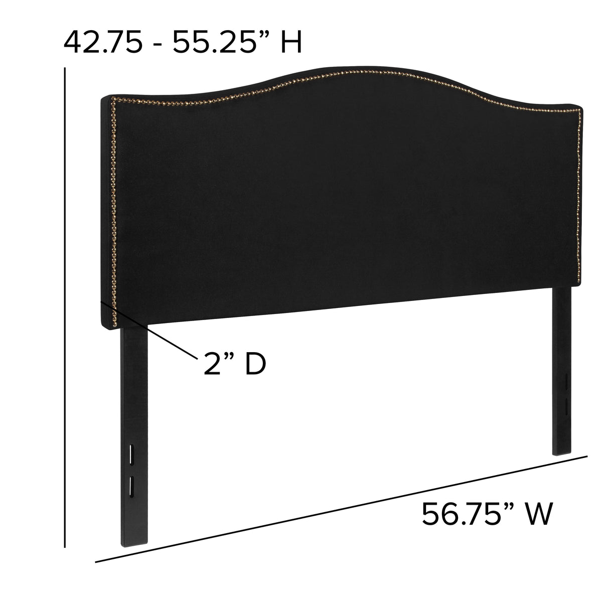 Black,Full |#| Upholstered Full Size Arched Headboard with Accent Nail Trim in Black Fabric