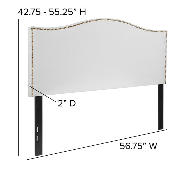 White,Full |#| Upholstered Full Size Arched Headboard with Accent Nail Trim in White Fabric