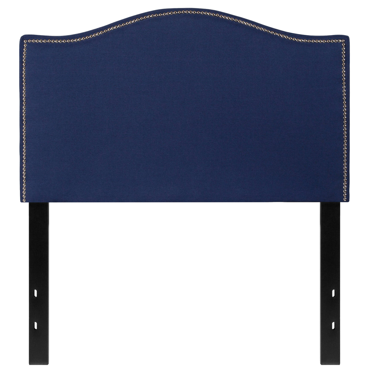 Navy,Twin |#| Upholstered Twin Size Arched Headboard with Accent Nail Trim in Navy Fabric