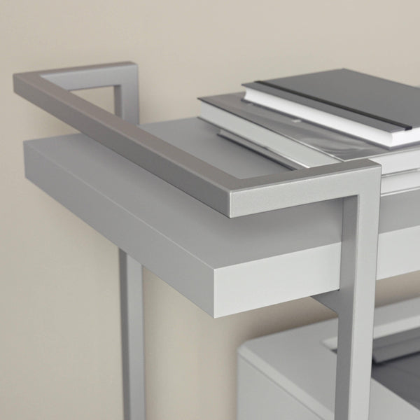 Gray/Brushed Nickel Frame |#| Mobile 2 Tier Home Office Printer Cart with Side Storage-Gray/Brushed Nickel