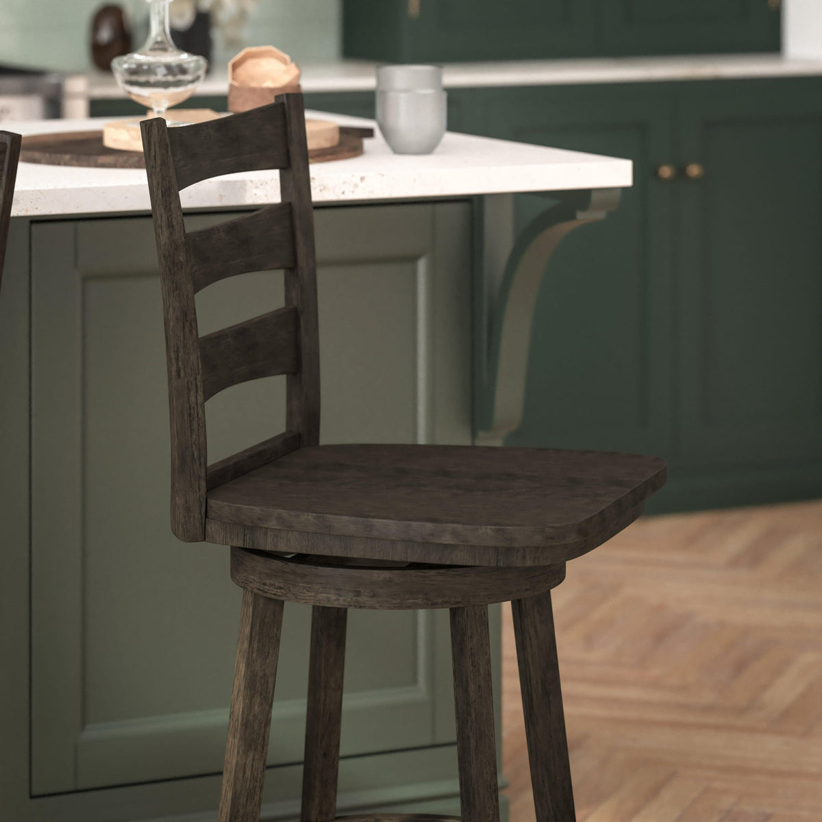 Gray Wash Walnut |#| Commercial Wooden Swivel Counter Height Stool in Gray Wash Walnut