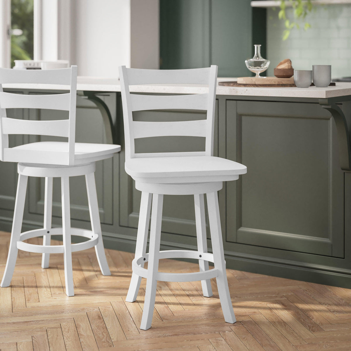 White Wash |#| Commercial Wooden Swivel Counter Height Stool in Antique White Wash