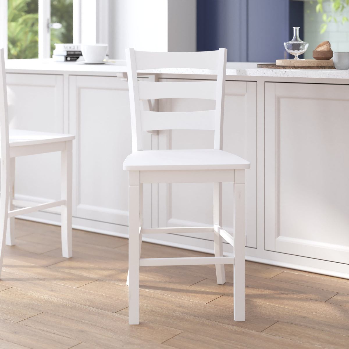 White Wash |#| Commercial Grade Wooden Counter Height Stool in Antique White Wash, Set of 2