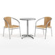 Beige |#| 23.5" Round Aluminum Indoor-Outdoor Table Set with 2 Beige Rattan Chairs