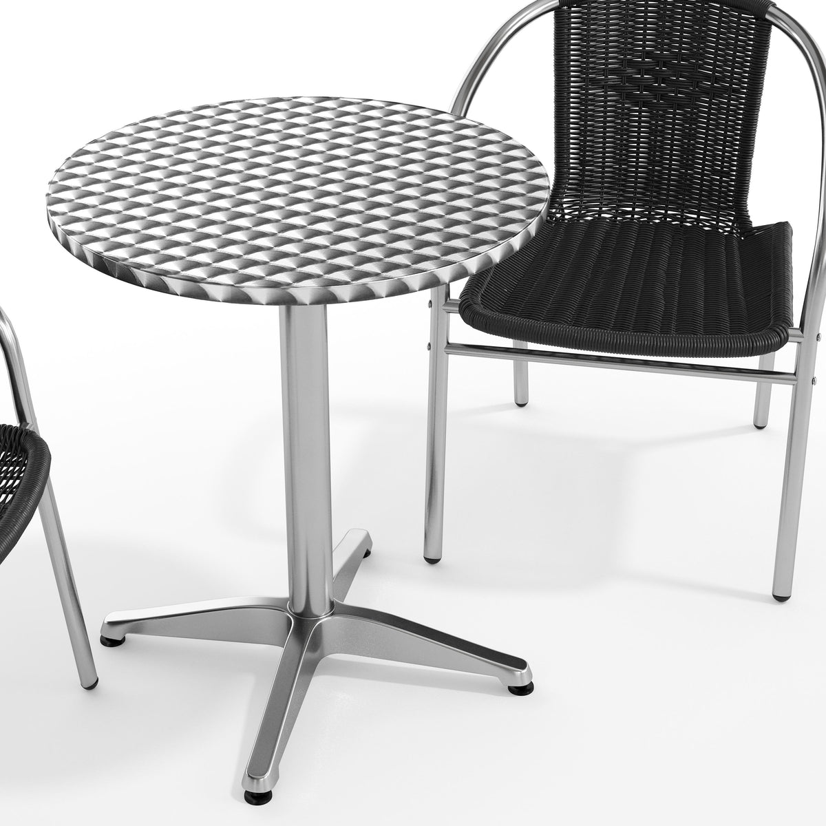 Black |#| 23.5" Round Aluminum Indoor-Outdoor Table Set with 2 Black Rattan Chairs