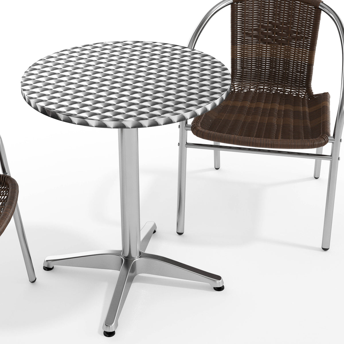 Dark Brown |#| 23.5" Round Aluminum Indoor-Outdoor Table Set with 2 Dark Brown Rattan Chairs