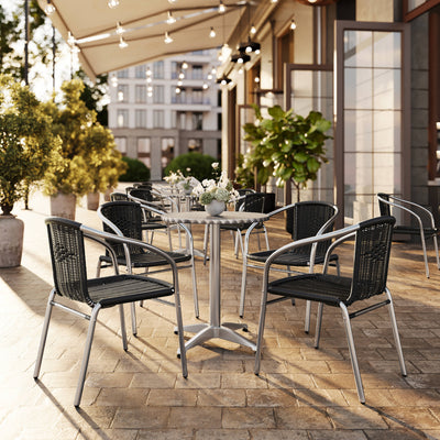 23.5'' Round Aluminum Indoor-Outdoor Table Set with 4 Rattan Chairs - View 2