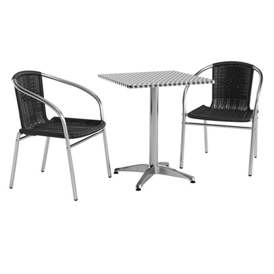 23.5'' Square Aluminum Indoor-Outdoor Table Set with 2 Rattan Chairs - View 1