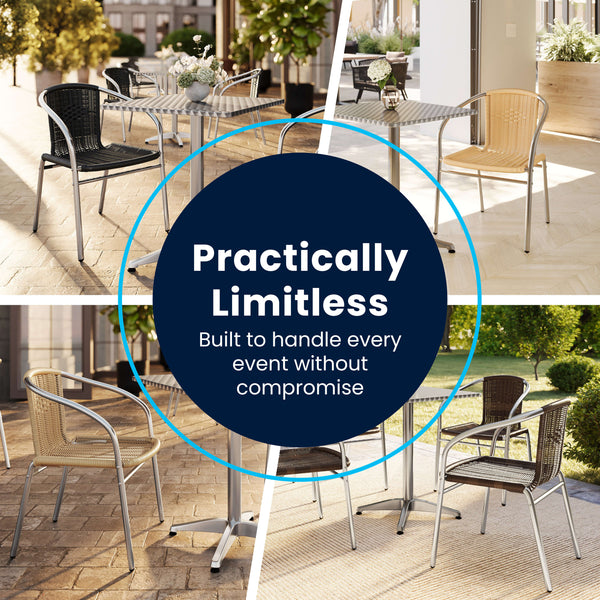 Black |#| 23.5" Square Aluminum Indoor-Outdoor Table Set with 2 Black Rattan Chairs