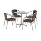 Dark Brown |#| 23.5" Square Aluminum Indoor-Outdoor Table Set with 4 Dark Brown Rattan Chairs
