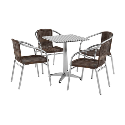 23.5'' Square Aluminum Indoor-Outdoor Table Set with 4 Rattan Chairs - View 1