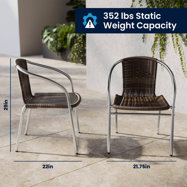 Dark Brown |#| 23.5" Square Aluminum Indoor-Outdoor Table Set with 4 Dark Brown Rattan Chairs