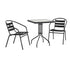 Black |#| 23.5" Square Glass Metal Table with 2 Black Metal Aluminum Slat Stack Chairs