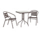 Bronze |#| Modern 23.5" Square Glass Framed Glass Table with 2 Bronze Slat Back Chairs