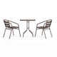 Bronze |#| Modern 23.5" Square Glass Framed Glass Table with 2 Bronze Slat Back Chairs