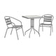 Silver |#| Modern 23.5" Square Glass Framed Glass Table with 2 Silver Slat Back Chairs
