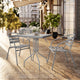 Silver |#| Modern 23.5" Square Glass Framed Glass Table with 2 Silver Slat Back Chairs