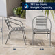 Silver |#| Modern 23.5" Square Glass Framed Glass Table with 2 Silver Slat Back Chairs
