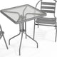 Silver |#| Modern 23.5" Square Glass Framed Glass Table with 2 Silver Slat Back Chairs