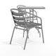 Silver |#| Modern 23.5" Square Glass Framed Glass Table with 2 Silver Slat Back Chairs