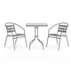 Silver |#| Modern 23.5" Square Glass Framed Glass Table with 2 Silver Slat Back Chairs