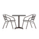 Bronze |#| Modern 23.5" Square Glass Framed Glass Table with 2 Bronze Slat Back Chairs