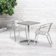 Aluminum |#| 23.5" Square Aluminum Indoor-Outdoor Table Set with 2 Slat Back Chairs