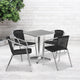 Black |#| 23.5inch Square Aluminum Indoor-Outdoor Table Set with 4 Black Rattan Chairs
