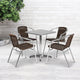 Dark Brown |#| 23.5inch Square Aluminum Indoor-Outdoor Table Set with 4 Dark Brown Rattan Chairs