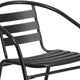 Black |#| 23.5inch Square Glass Metal Table with 2 Black Metal Aluminum Slat Stack Chairs