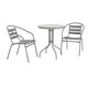 Silver |#| Modern 23.75" Round Glass Framed Glass Table with 2 Silver Slat Back Chairs