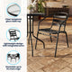 Black |#| 23.75" Round Glass Metal Table with 2 Black Metal Aluminum Slat Stack Chairs