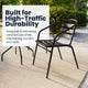 Black |#| 23.75" Round Glass Metal Table with 2 Black Metal Aluminum Slat Stack Chairs