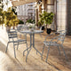 Silver |#| Modern 23.75" Round Glass Framed Glass Table with 2 Silver Slat Back Chairs