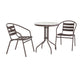 Bronze |#| Modern 23.75" Round Glass Framed Glass Table with 2 Bronze Slat Back Chairs