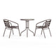 Bronze |#| Modern 23.75" Round Glass Framed Glass Table with 2 Bronze Slat Back Chairs