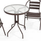 Bronze |#| Modern 23.75" Round Glass Framed Glass Table with 2 Bronze Slat Back Chairs