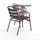 Bronze |#| Modern 23.75" Round Glass Framed Glass Table with 2 Bronze Slat Back Chairs