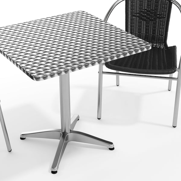 Black |#| 27.5" Square Aluminum Indoor-Outdoor Table Set with 2 Black Rattan Chairs