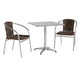 Dark Brown |#| 27.5" Square Aluminum Indoor-Outdoor Table Set with 2 Dark Brown Rattan Chairs